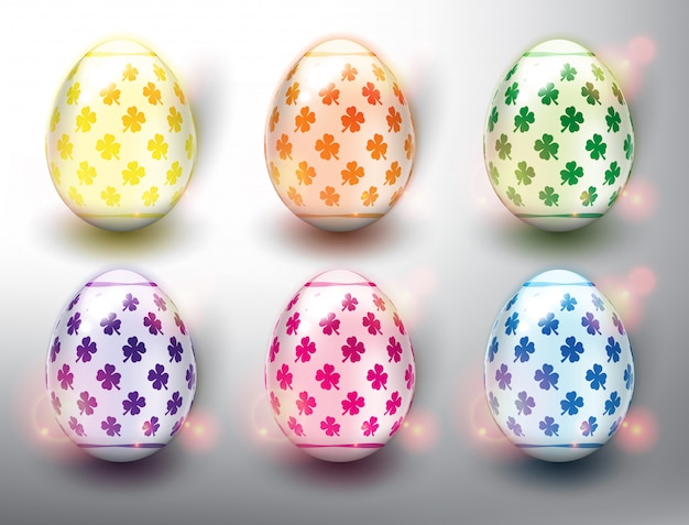 Set of 6 color Easter Eggs. Pastel color Easter Eggs. Isolated on the white panel. 