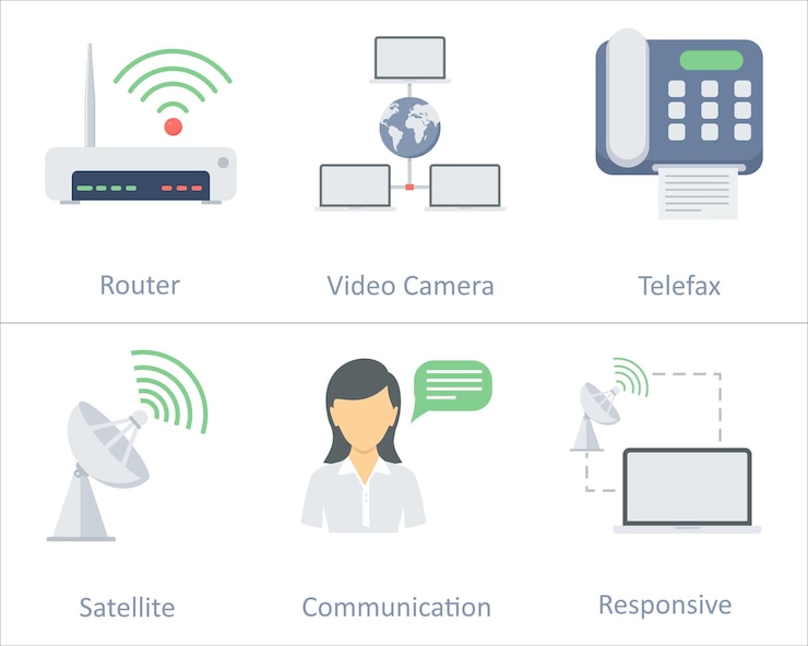 वेक्टर a set of 6 communication icons as router computer network telefax