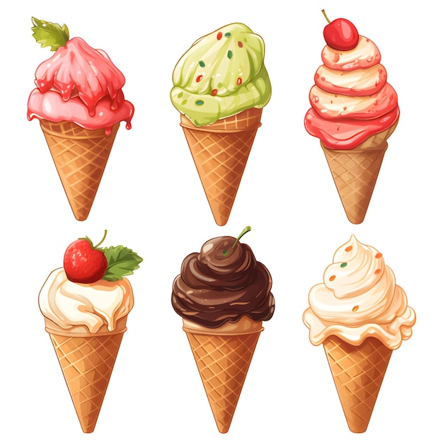 Набор из 6 различных типов векторных иллюстраций мороженого