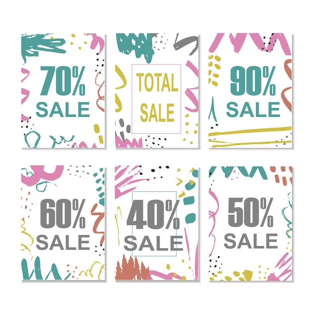 Set di 6 carte sconto design. può essere utilizzato per siti web di vendita di social media, banner, poster, volantini, e-mail, newsletter, annunci pubblicitari, materiale promozionale. modelli di banner per dispositivi mobili.