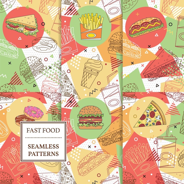 Set of 6 fast food seamless patterns