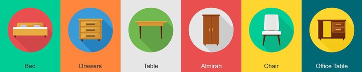 Vector a set of 6 furniture icons as bed drawers table