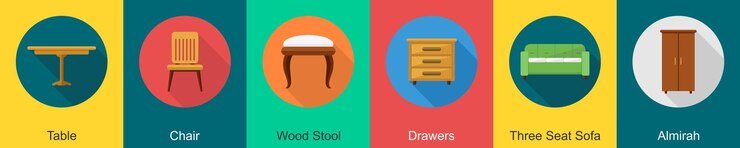 Vector a set of 6 furniture icons as table chair wood stool drawers