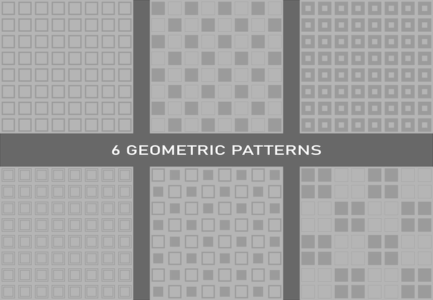 Un insieme di 6 motivi geometrici senza soluzione di continuità. sfondo chiaro, linee grigio chiaro, forme geometriche.