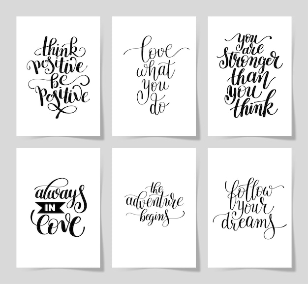 Vector set of 6 hand written lettering positive inspirational quote posters about life a4 format modern