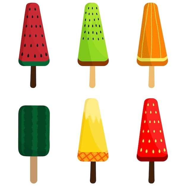 Set of 6 ice pops vector ice pops collection of 6 as fruit fruit flavor ice pops fruit ice pops