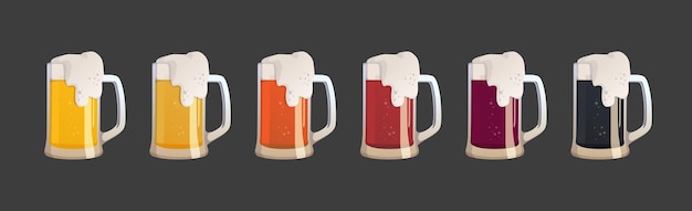 Set di 6 tazze di diversi tipi di birra vector