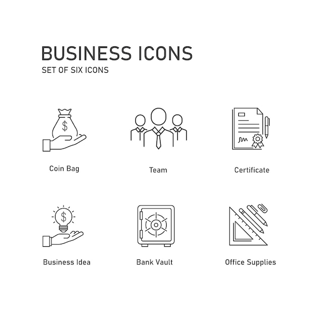 Set Of 6 Outline Business Vector Icon Design