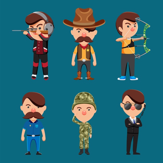 Set of 6 professional characters mix pack such as shooter sheriff archer police soldier bodyguard