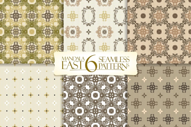 Set of 6 seamless patterns with arabic ornament collection for textile paper or web backdrop