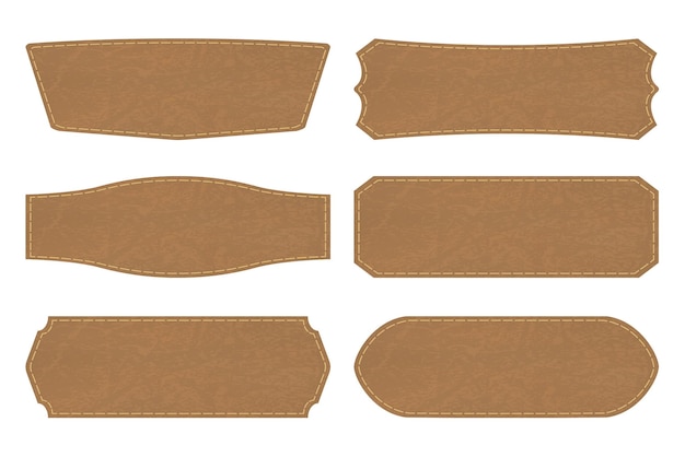 Set di 6 forme di etichette in pelle o cartellini in pelle su sfondo bianco illustrazione vettoriale