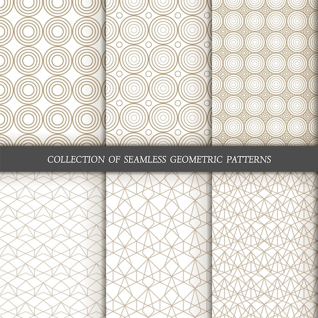 Set of 6 vector seamless patterns Geometrical patterns on a white background