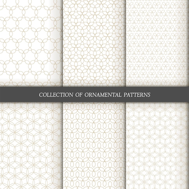 Set of 6 vector seamless patterns Ornamental gold patterns on a white background
