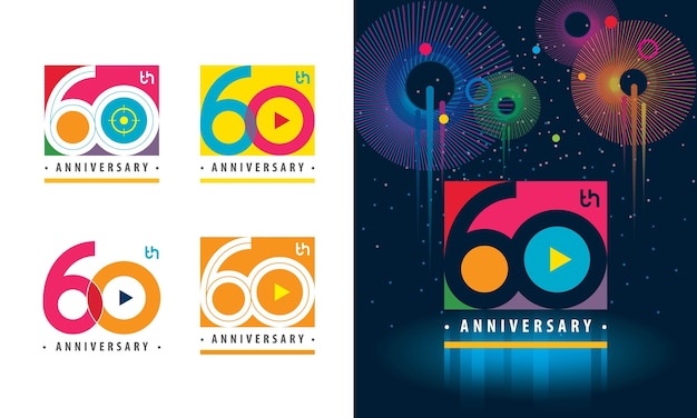 Vector set of 60th anniversary colorful logo