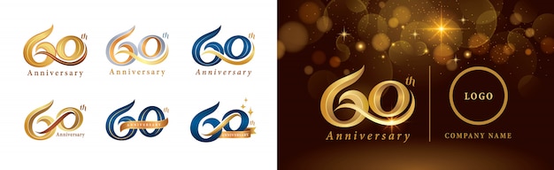 Vector set of 60th anniversary logotype design, sixty years celebrating anniversary logo