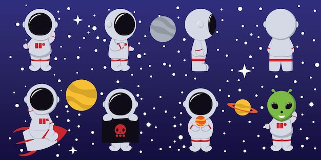 Set of 8 astronaut character illustrations