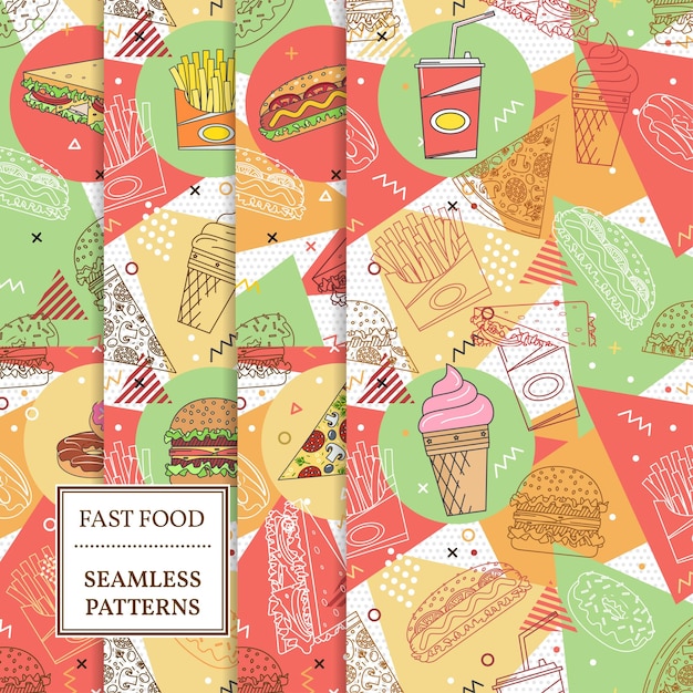 Set of 8 fast food seamless patterns