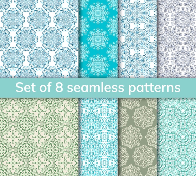 Set of 8 patterns Collection arabic indian japanese islamic motifs Mandala seamless pattern