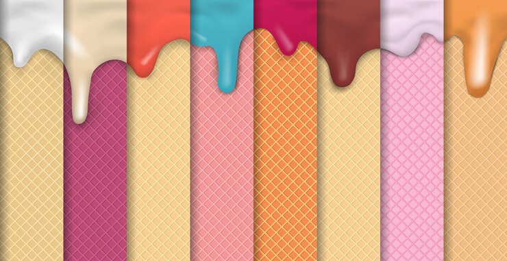 Vector set 8 pcs texture background of ice cream of different flavors and colors vector