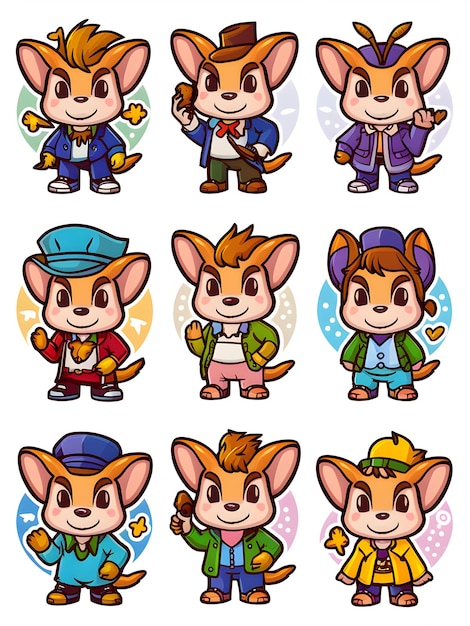 Set of 9 Kawaii Bandicoot Stickers Clipart Cute Bandicoot Designs