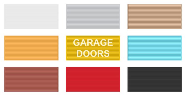 Set of 9 pcs panoramic backgrounds of different colors garage doors, horizontal lines - vector