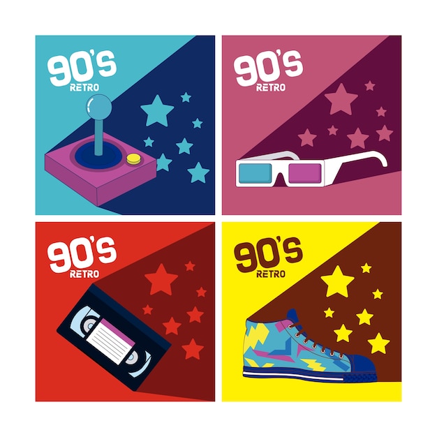 Set of 90s cartoons elements