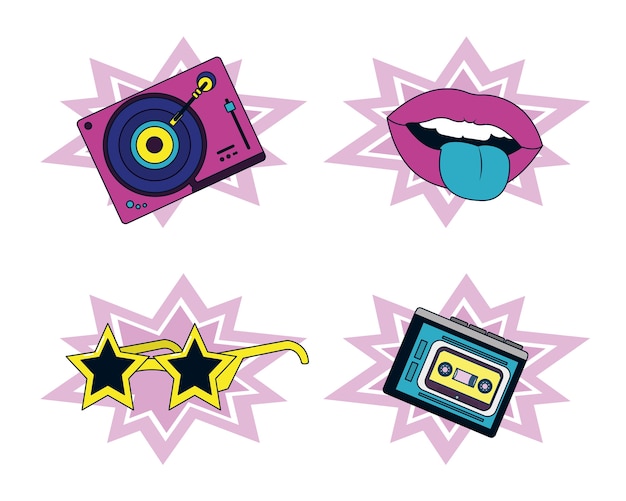 Vector set of 90s elements and technology