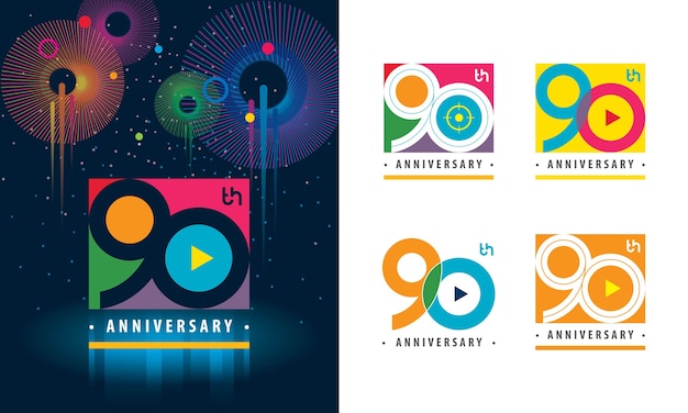 Set of 90th anniversary colorful logo