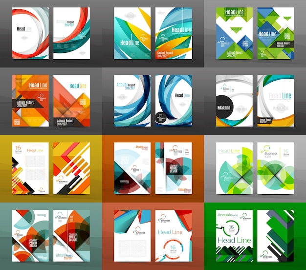 Vector set of a4 size annual report brochure covers