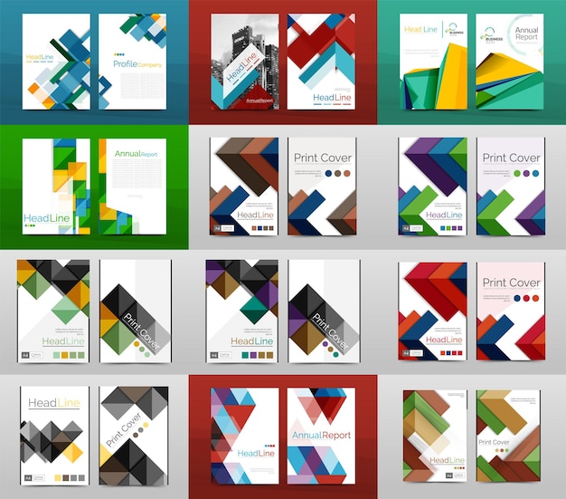 Vector set of a4 size annual report brochure covers