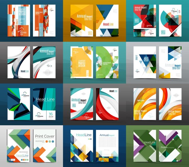 Vector set of a4 size annual report brochure covers