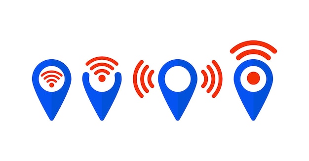 Vector set aanwijzerkaart met pictogrammen voor wifi-internetsignaalverbinding