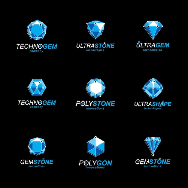 연결된 선을 가진 추상적인 3D 면적 인 인물의 집합 터 저 폴리 디자인 요소 컬렉션 광고 디자인 개념에서 사용하기위한 화려한 보석 표지판의 집합