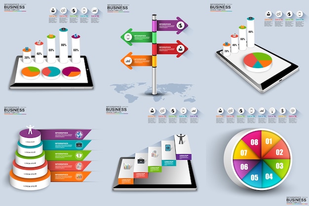 Vettore insieme di visualizzazione di dati infographic di carta 3d astratta