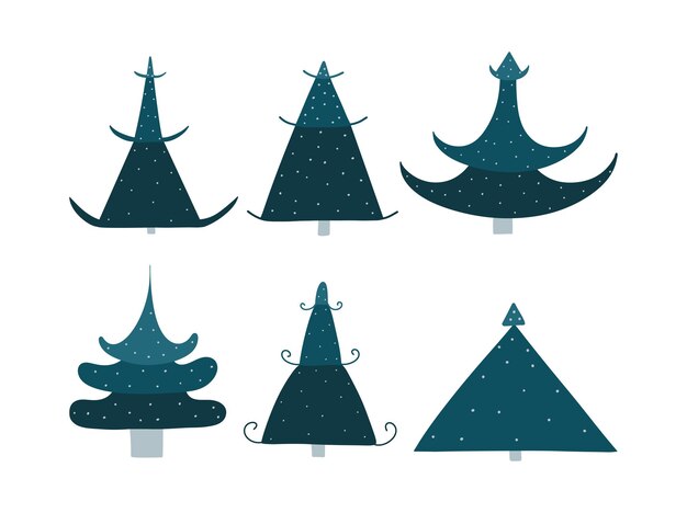 Set of abstract art Christmas trees Holiday flat icons set Vector illustration for new year and Xmas