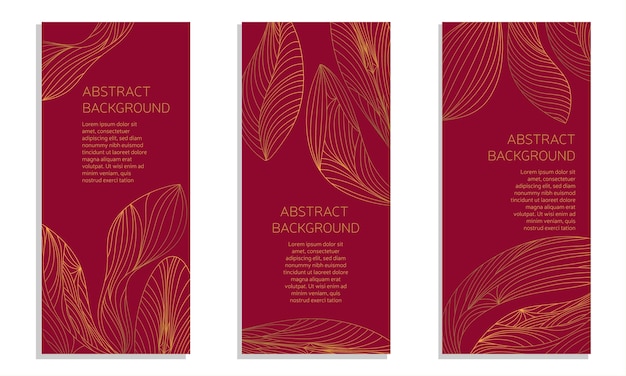 Set of abstract background for vertical banner for premium luxury brand. Hand draw golden vector