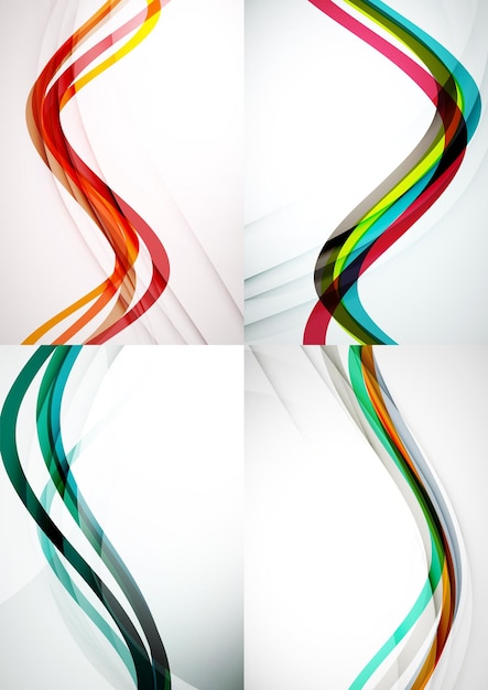 Set of abstract backgrounds Curve wave lines with light and shadow effects