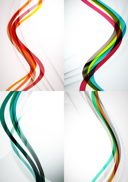 Set of abstract backgrounds curve wave lines with light and shadow effects