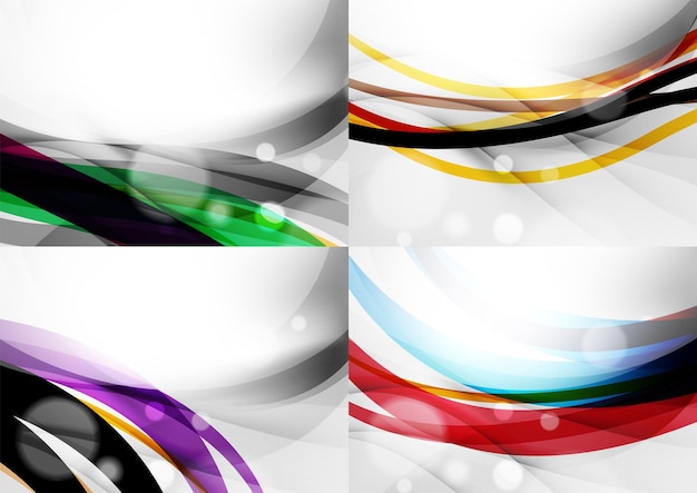 Set of abstract backgrounds Curve wave lines with light and shadow effects