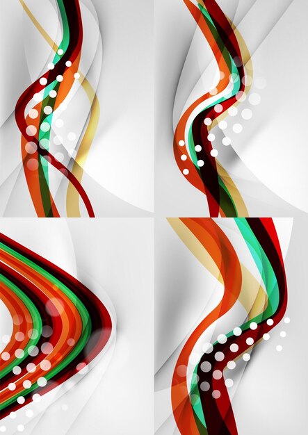 Set of abstract backgrounds Curve wave lines with light and shadow effects