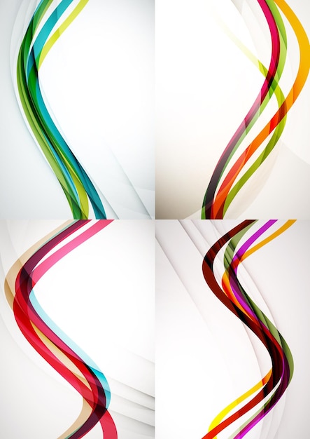 Set of abstract backgrounds Curve wave lines with light and shadow effects