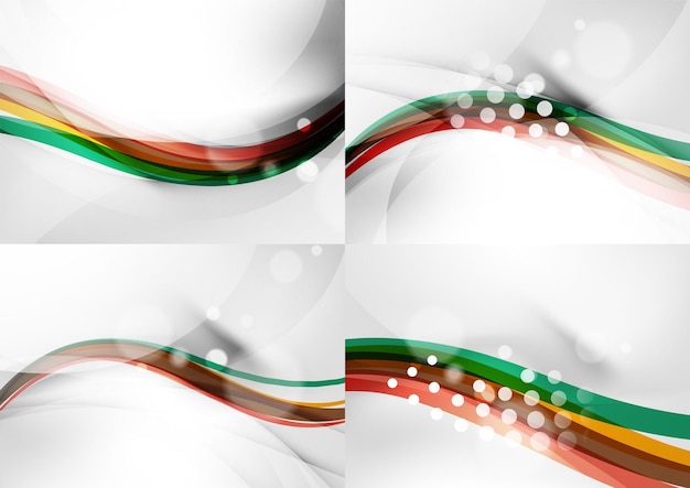 Vector set of abstract backgrounds curve wave lines with light and shadow effects