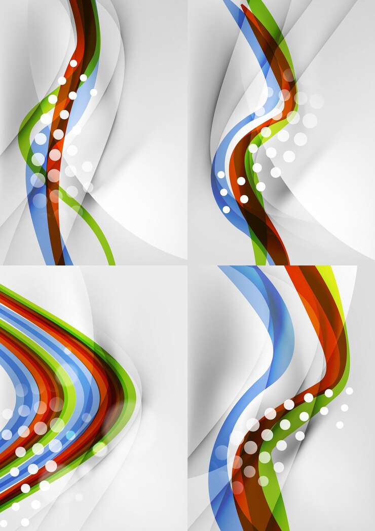 Vector set of abstract backgrounds curve wave lines with light and shadow effects