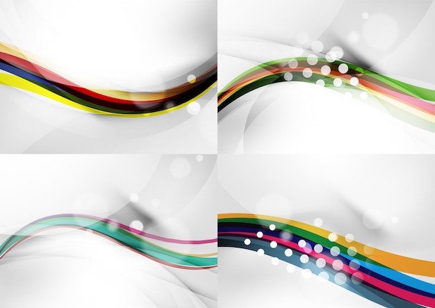 Set of abstract backgrounds Curve wave lines with light and shadow effects