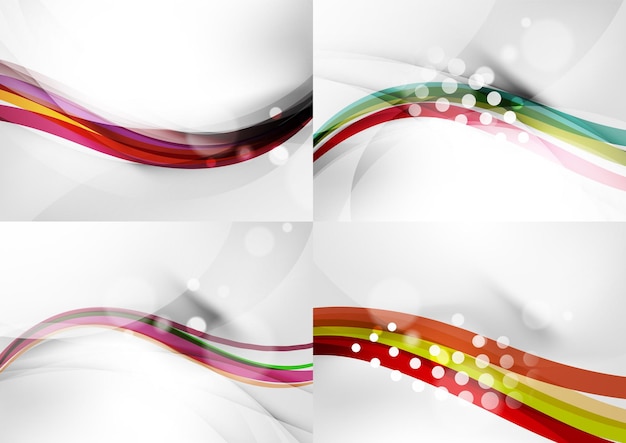 Set of abstract backgrounds Curve wave lines with light and shadow effects
