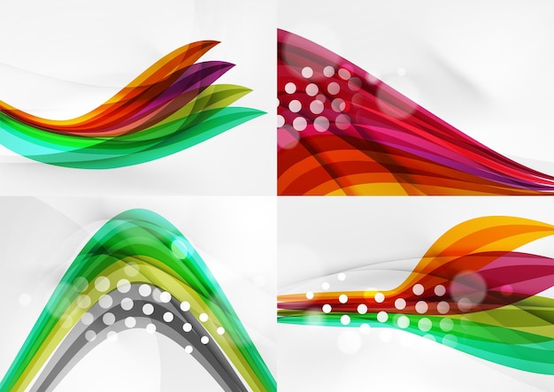 Vector set of abstract backgrounds curve wave lines with light and shadow effects