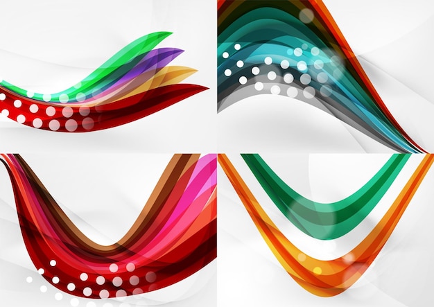 Set of abstract backgrounds curve wave lines with light and shadow effects