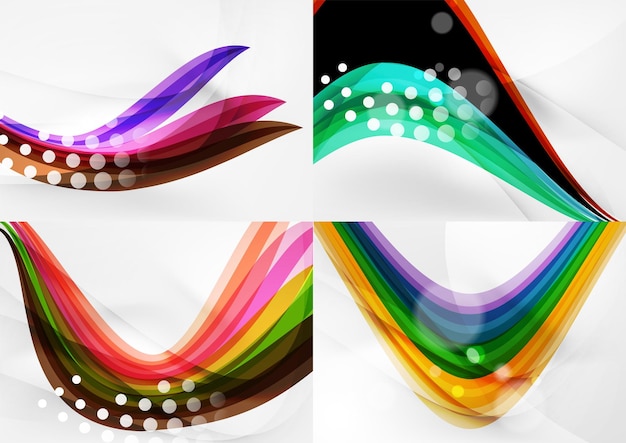 Vector set of abstract backgrounds curve wave lines with light and shadow effects