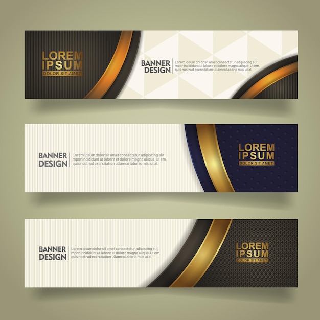 Vector set abstract banner template design with luxury and elegant lines shape ornate on modern pattern background