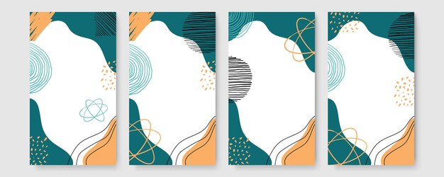 Set di banner astratto con copia spazio e pennellate e segni a mano. elementi di pennello artistico modello geometrico con poster design contemporaneo